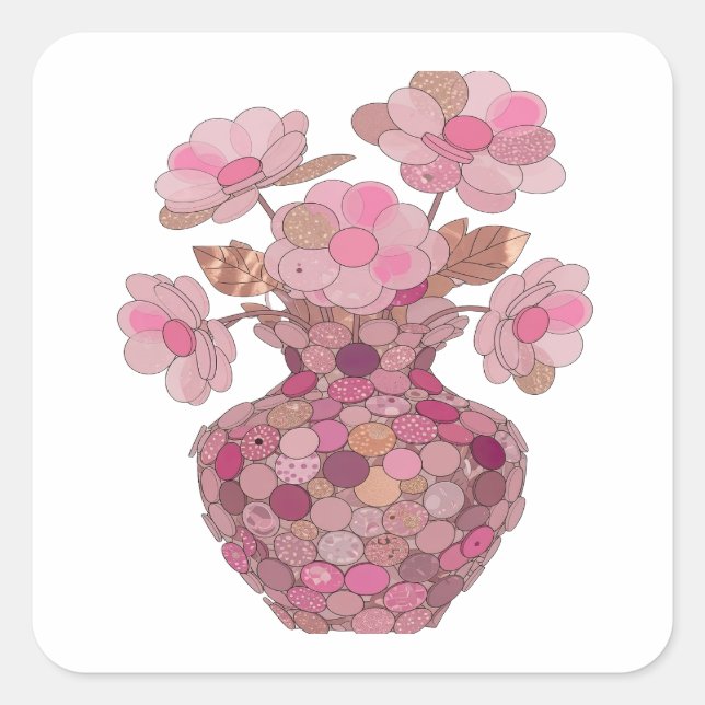 Quadrado Adesivo Impresso Flores Rosa Prateadas da Moda (Frente)