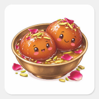 Quadrado Adesivo Kawaii Gulab Jamun, Doce Indiano Mith