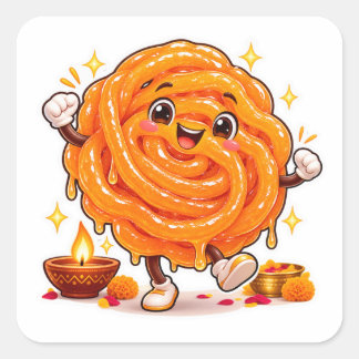 Quadrado Adesivo Kawaii Jalebi, Doce Indiano Diwali Di