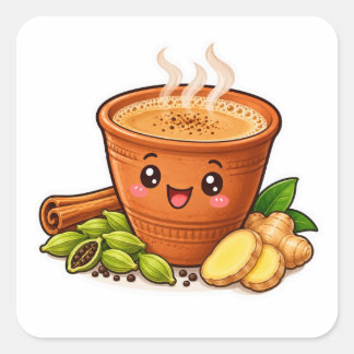 Quadrado Adesivo Kawaii Masala Chai, Cute Kulhad Tea Die-Cu