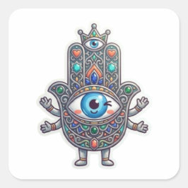 Quadrado Adesivo Kawaii Olho do Mal Hamsa Amazigh Marroquin