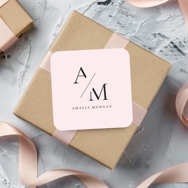 Quadrado Adesivo mínimo cor-de-rosa inicial e personalizado (Criador carregado)