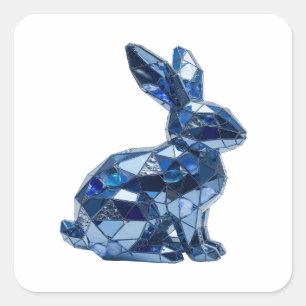 Quadrado Adesivo Motivo Coelho Azul Prata Descasável