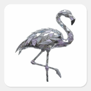Quadrado Adesivo Motivo FLAMINGO Prata Novo