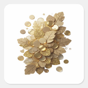 Quadrado Adesivo Motivo Folhas e Moedas Douradas Quirky Gol