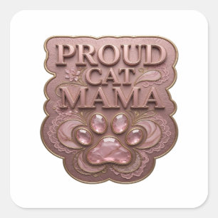 Quadrado Adesivo Motivo PROUD CAT MAMA Dourado da Moda