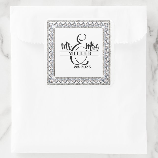 Quadrado Adesivo Nome Personalizado Sr. e Sra. (Bolsa)