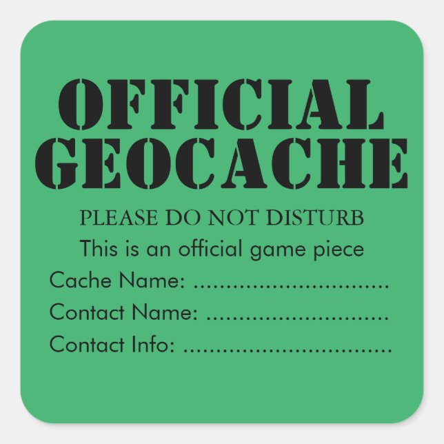 Quadrado Adesivo oficial personalizado Geocache (Frente)
