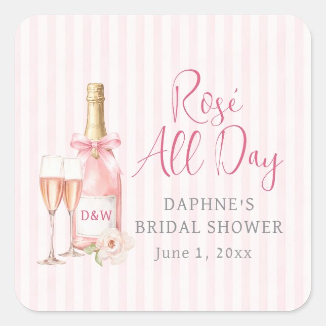 Quadrado Adesivo para Chá de Noiva com Champanhe Rosa (Frente)