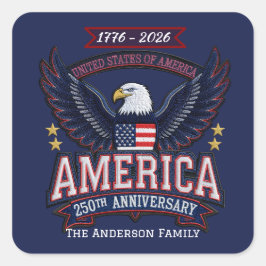 Quadrado Adesivo Patriótico Personalizado dos EUA 250º Aniv