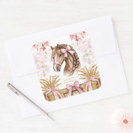Quadrado Adesivo Personalizado de Cavalo – Rosa Bege
