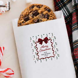 Quadrado Adesivo Personalizado de Favor de Natal com Laço V