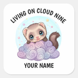 Quadrado Adesivo Personalizado de Furão Fofo com Texto Pers