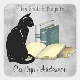 Quadrado Adesivo Personalizado de Gato e Livros