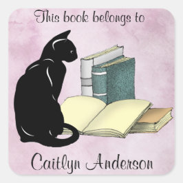 Quadrado Adesivo Personalizado de Gato e Livros