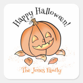 Quadrado Adesivo Personalizado de Halloween Abóbora Jack Fo