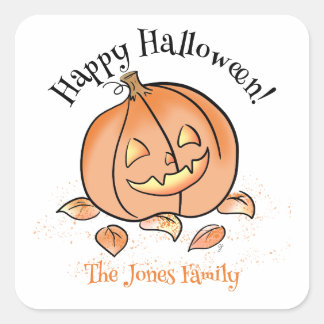 Quadrado Adesivo Personalizado de Halloween Abóbora Jack Fo