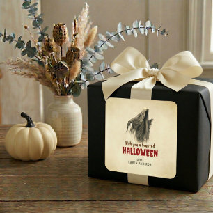 Quadrado Adesivo Personalizado de Halloween Fantasma Vintag