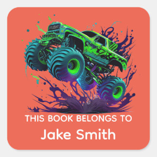Quadrado Adesivo personalizado do caminhão monstro verde pa