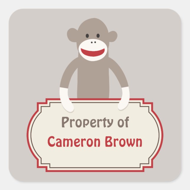 Quadrado Adesivo personalizado do macaco Sock (Frente)