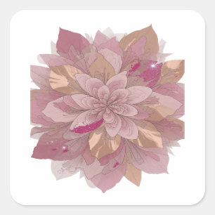 Quadrado Adesivo personalizado em prata FLOWER POWER Design