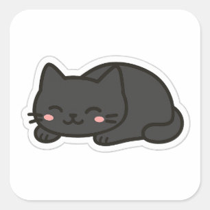 Quadrado Adesivo PNG de Gato Preto – Gato Fofo Kawaii