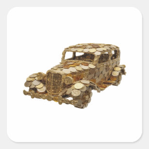 Quadrado Adesivo Presente de CARRO DOURADO Prata Original