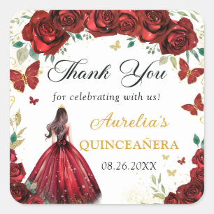 Quadrado Adesivo Princesa Quinceañera Floral Rosas Vermelha