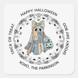 Quadrado Adesivo Redondo de Fantasma Fofo – Design Feliz Ha