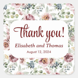 Quadrado Adesivo romântico floral pastel vintage