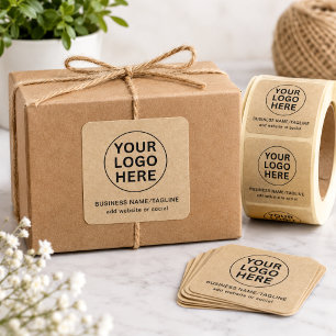 Quadrado Adesivo Rustic Kraft l Logotipo de Marca Promocion