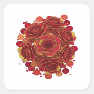 Quadrado Adesivo Vermelho Dinâmico ROSAS VERMELHAS E ESTREL