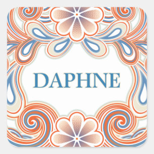 Quadrado Adesivo vintage com nome personalizado e flores