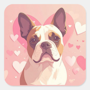 Quadrado Adorável Adesivo de Amor de Bulldog Francês