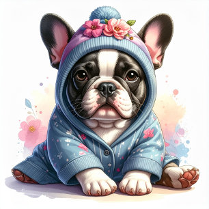 Quadrado Adorável Adesivo de Cachorrinho Bulldog Francês