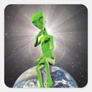 Quadrado Alienígena e adesivo da Terra