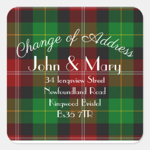 Quadrado Alteração do adesivo Address devolve tartan verm