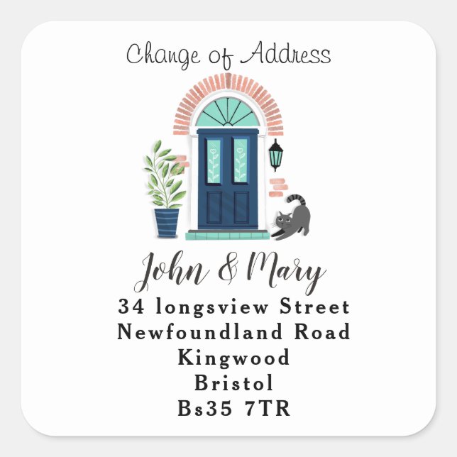 Quadrado Alteração do adesivo de endereço Porta frontal azu (Frente)