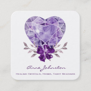 Quadrado Ametist Heart Floral Square Cartão de visita