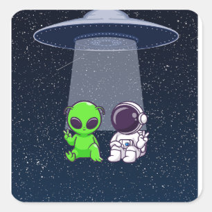 Quadrado Amigos com Aliens em um adesivo