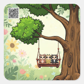 Quadrado Amigos Kawaii em um adesivo Swing