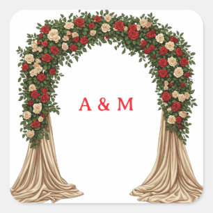 Quadrado Arco de Noiva com Rosa Creme Vermelha Adesivo Tema