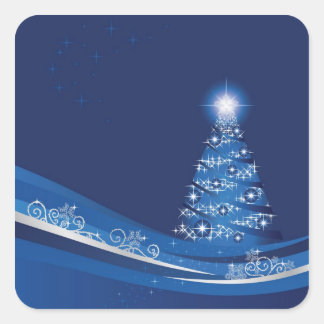 Quadrado Árvore de Natal em um adesivo azul de jardim de in