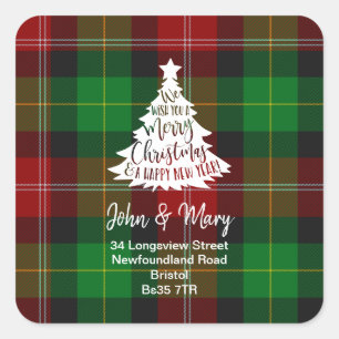 Quadrado Árvore de tartan de Natal do adesivo de mudança 