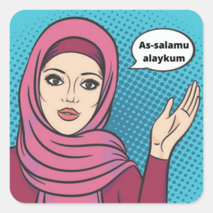 Quadrado Assalamu Alaykum - Menina Muçulmana no adesivo Hi