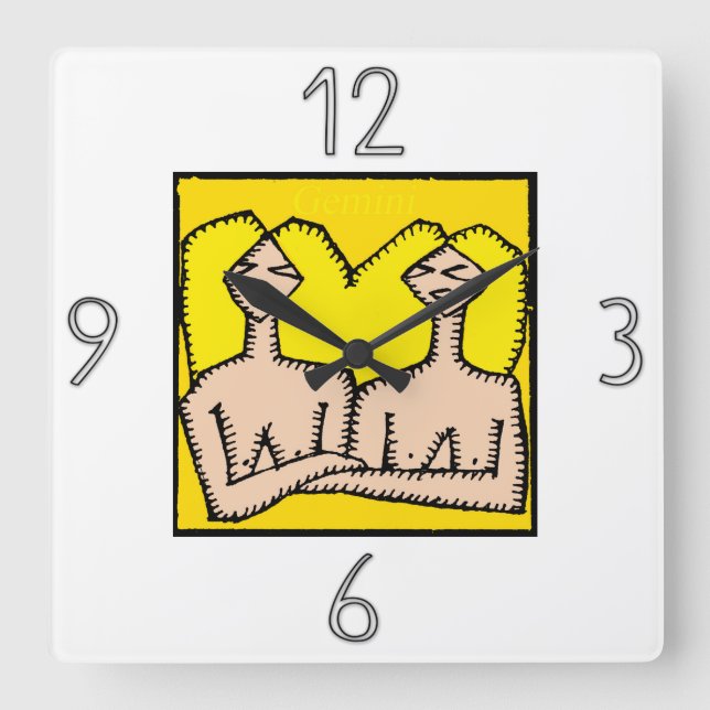 Quadrado Astrologia Zodiac - Sinal Gemini Muro Relógio (Frente)
