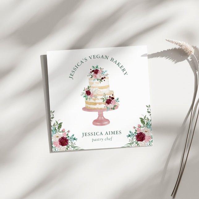 Quadrado Bakery Pastery Chef Floral Cartão de visita (Criador carregado)