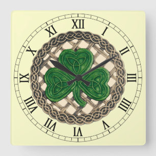 Quadrado Beige Shamrock &Celtic Knos Relógio Numérico Roman