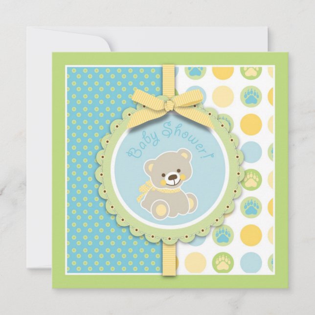 Quadrado bem-vindo do convite do urso (Frente)