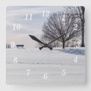Quadrado Bench No Relógio De Muro De Hill Cobrado Pela Neve